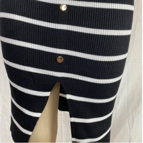 Nali Collection Black & White Striped Ribbed Midi Dress-S/M - Picture 2 of 9